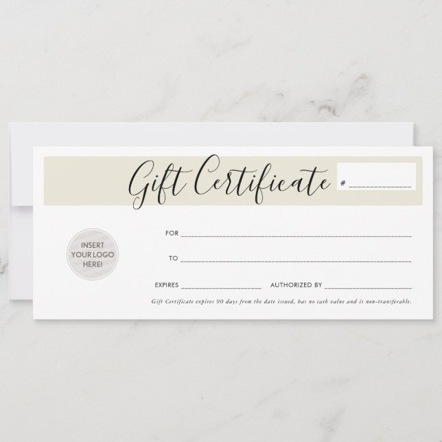 Convite CERTIFICADO GIFT título comercial elegante marfim (Frente)
