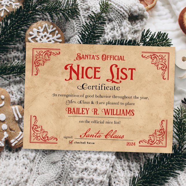 Convite Certificado legal de Papais noeis do Polo Norte (Nice List Santa Certificate Approved Instant Download Printable)