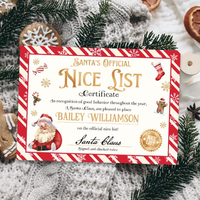 Convite Certificado Nice de Papais noeis aprovados, verifi (nice certificate official nice list Santa Claus instant download printable)