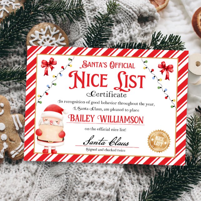 Convite Certificado Nice de Papais noeis aprovados, verifi (nice certificate official nice list Santa Claus instant download printable)