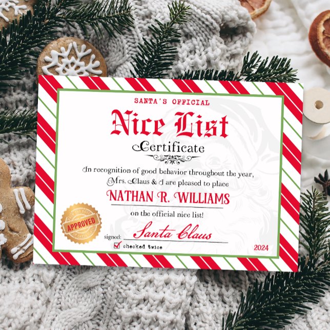 Convite Certificado Nice de Papais noeis aprovados, verifi (Official Nice List Certificate Santa Claus North Pole letter instant download printable)