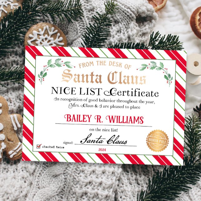 Convite Certificado Nice de Papais noeis aprovados, verifi (Official Nice List Certificate Santa Claus North Pole letter instant download printable)