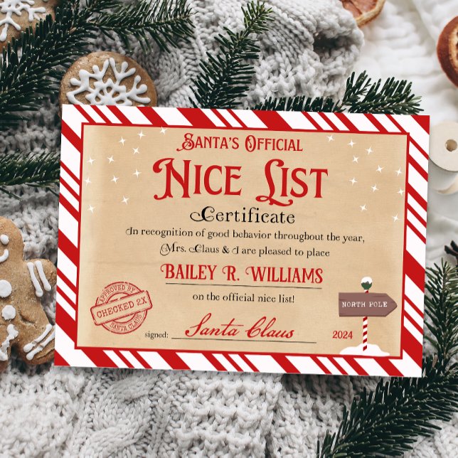 Convite Certificado Nice de Papais noeis aprovados, verifi (Official Nice List Certificate Santa Claus North Pole letter instant download printable)
