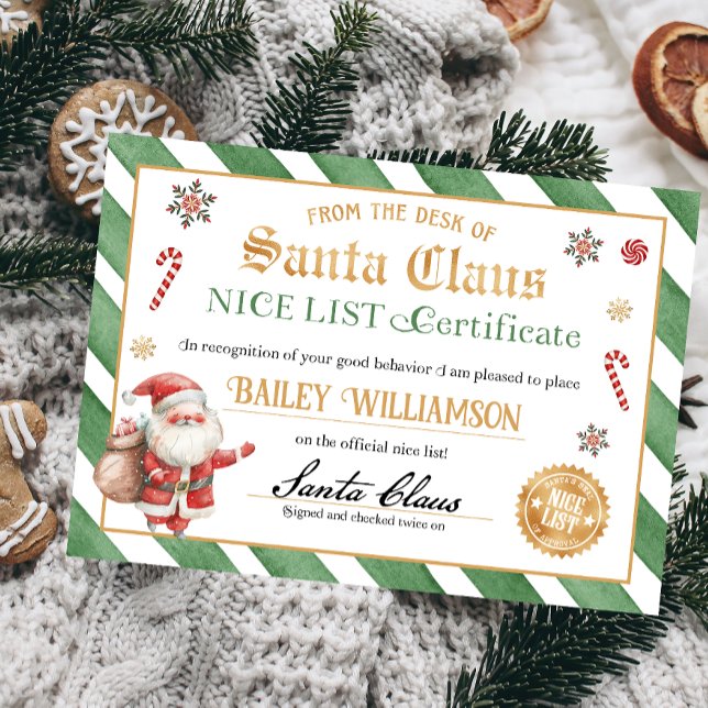 Convite Certificado Nice do selo de aprovação do Papai noe (Nice list approved seal of approval authentic Santa Nice List Certificate)