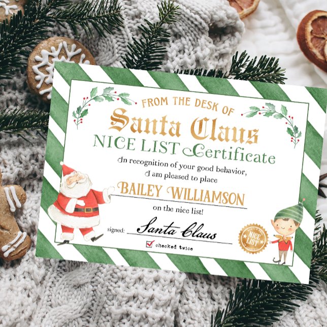 Convite Certificado Nice do selo de aprovação do Papai noe (Nice list approved seal of approval authentic Santa Nice List Certificate)