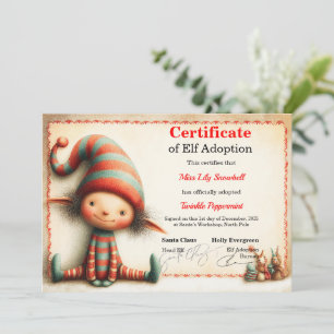 Convite Certificado Oficial de Adoção de Elfo do Polo Nort