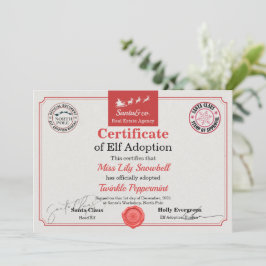 Convite Certificado Oficial de Adoção de Elfo do Polo Nort
