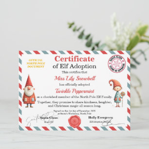Convite Certificado Oficial de Adoção de Elfo do Polo Nort