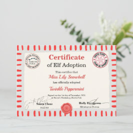 Convite Certificado Oficial de Adoção de Elfo do Polo Nort