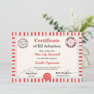 Convite Certificado Oficial de Adoção de Elfo do Polo Nort