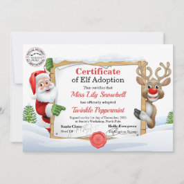 Convite Certificado Oficial de Adoção de Elfo do Polo Nort