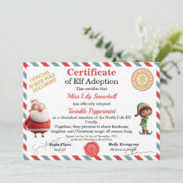 Convite Certificado Oficial de Adoção de Elfo do Polo Nort