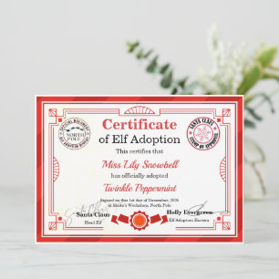Convite Certificado Oficial de Adoção de Elfo do Polo Nort