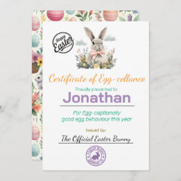 Convite Certificado Personalizado de Ovos de Páscoa para C