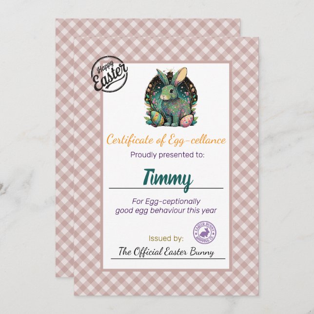Convite Certificado Personalizado de Ovos de Páscoa para C (Frente/Verso)