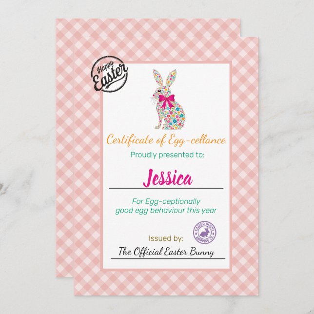 Convite Certificado Personalizado de Ovos de Páscoa para C (Frente/Verso)
