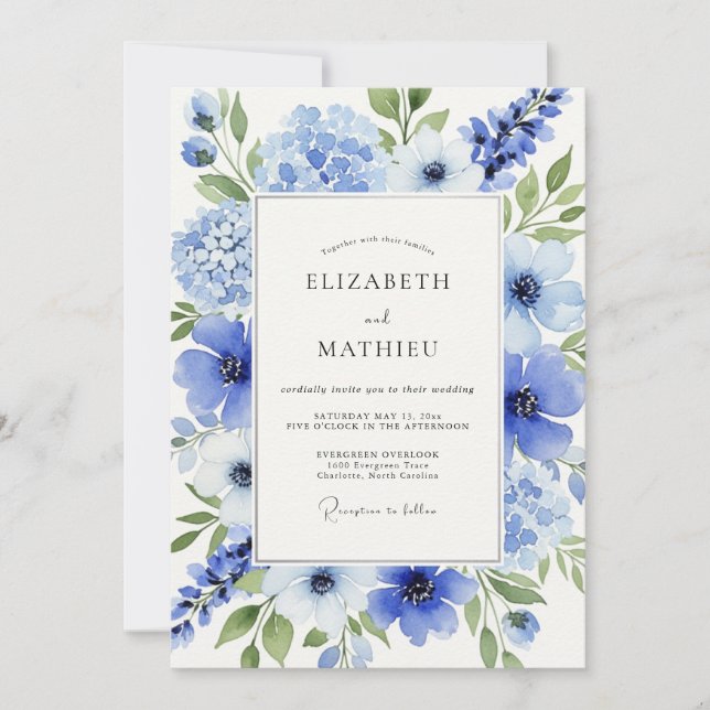 Convite Cerulean Blue Dreamy Spring Wedding (Frente)