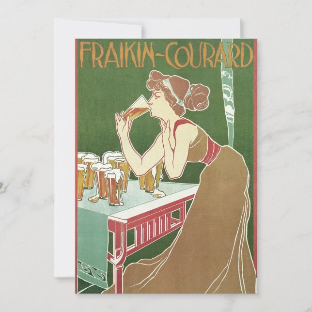 Convite Cerveja Art Nouveau Vintage Brasserie Fraikin-Cour (Frente)