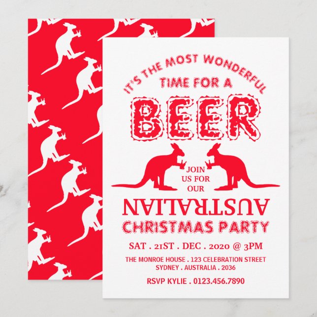 Convite Cerveja Canguru, Festa de Natal Australiana (Frente/Verso)