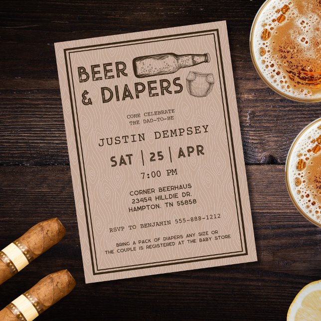 Convite Cerveja e Fraldas Churrasco de Fraldas para o Chá  (Beer and Diapers Men's Baby Shower Diaper Party Invitation)