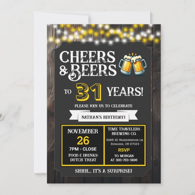 Convite Cervejaria Surpresa Brinda 31 Anos de Cheers e Bee (Frente)