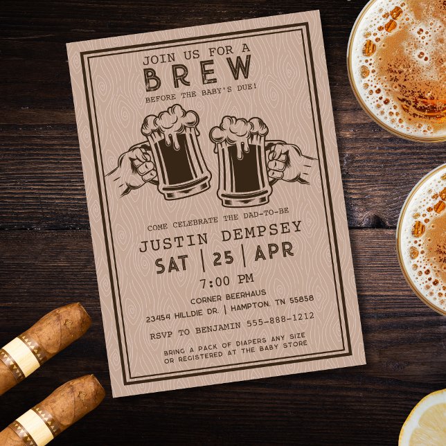 Convite Cervejas Antes da Festa de Fraldas do Bebê para Ho (Brews Before the Baby's Due Men's Diaper Party Invitation)