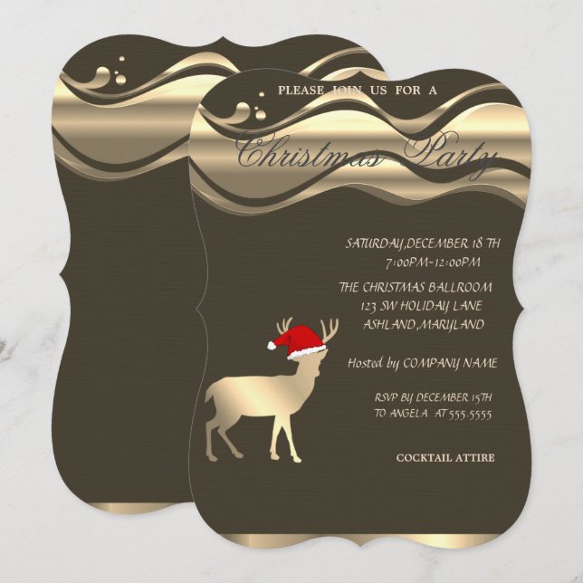 Convite Cervo de Natal Elegante com Chapéu de Papai Noel,  (Frente/Verso)