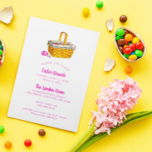 Convite Cesta Ilustrada e Ovo Páscoa Rosa Easter