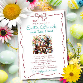 Convite Cesto de Ovos Antigos Coelho de Chocolate Brunch d