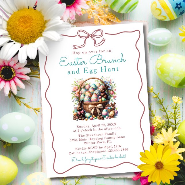 Convite Cesto de Ovos Antigos Coelho de Chocolate Brunch d (Criador carregado)