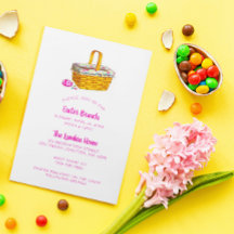 Cesto ilustrado e Páscoa cor-de-rosa dos ovos