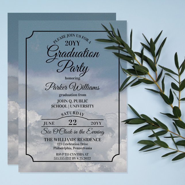 Convite Céu Azul Acima da Festa de formatura das Nuvens (Blue Sky Above The Clouds Graduation Party Invitation -- Print | Download)