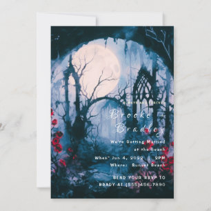 Convite Céu Azul Brilhante & Rosas Vermelhas Casamento Gót