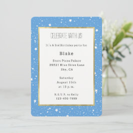 Convite Céu Branco Azul de Estrelas Aniversário