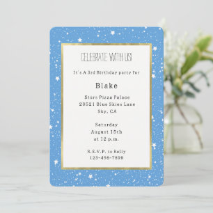 Convite Céu Branco Azul de Estrelas Aniversário
