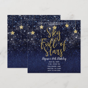 Convite Céu Cheio de Estrelas Noite Estrelada Dourado Azul