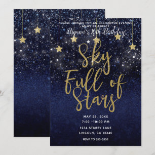 Convite Céu Cheio de Estrelas Noite Estrelada Dourado Azul