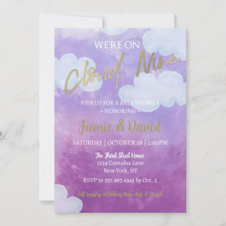 Convite Céu de Aquarela e Nuvens do Chá de fraldas Nine Cl