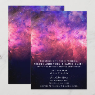 Convite Céu de Casamento Galáxia Cósmica Estrelado Roxo Ro