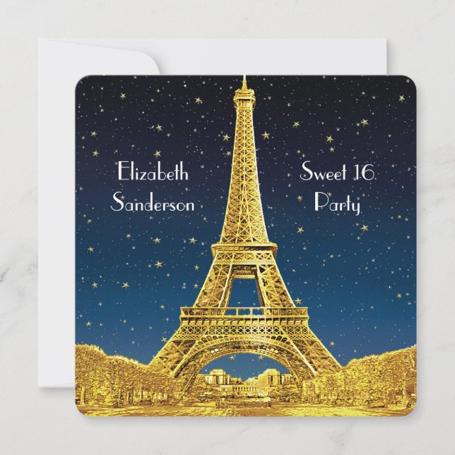 Convite Céu Dourado de Paris #2 Estrela Azul Doce 16 SQ (Frente)