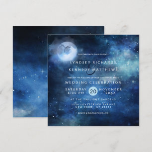 Convite Céu Lunar Lua Cheia Estrelas Celestiais Casamento