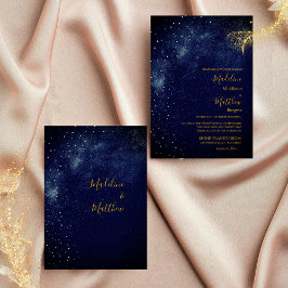 Convite Céu Noturno Astral Dourado Estrelas Azuis Casament