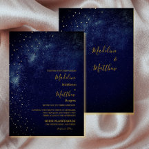 Céu Noturno Astral Dourado Estrelas Azul Casamento