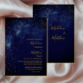 Convite Céu Noturno Astral Dourado Estrelas Azul Casamento