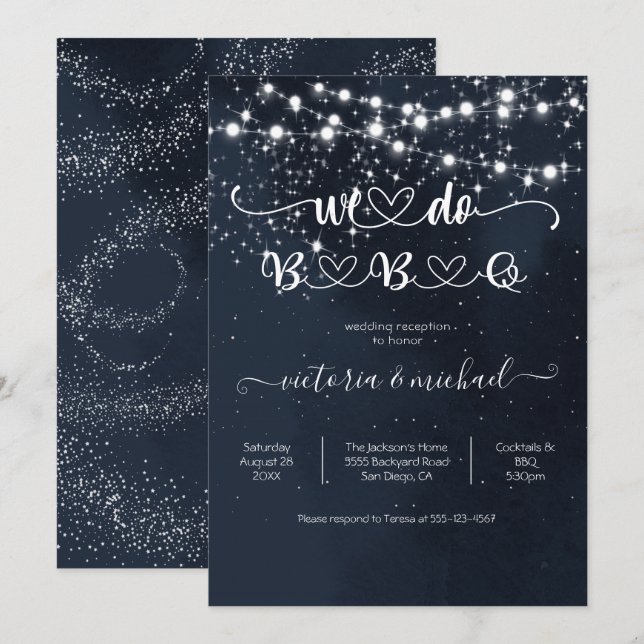 Convite Céu Noturno Corda de luzes Fazemos Churrasco (Frente/Verso)