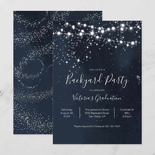 Convite Céu Noturno Corda de Luzes Festa no Quintal Convit (Frente/Verso)