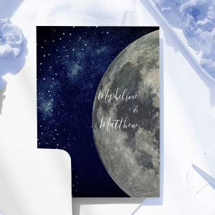 Convite Céu Noturno Lua Estrelas Azul Casamento