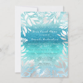 Convite Céu Oceano Azul Brilho Ombre Floral Folha Naval
