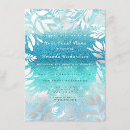 Convite Céu Oceano Azul Brilho Ombre Floral Folha Naval