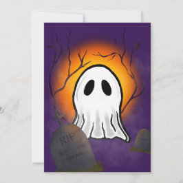 Convite Céu Roxo Lua Laranja Fantasma no cemitério